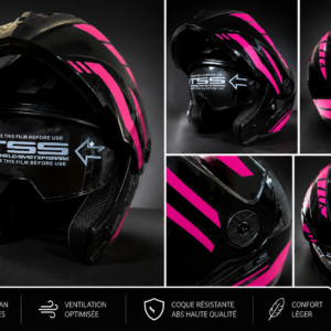 Casque Moto SAFE TSS Double Visière Noir/Rose