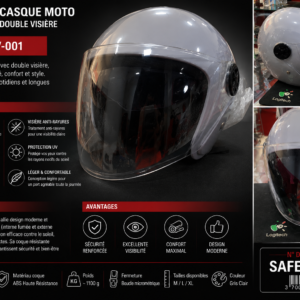 Casque Moto Jet SAFE Gris Clair Double Visière