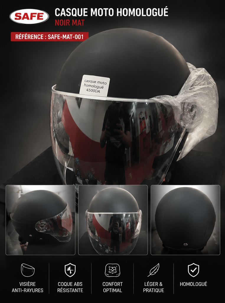 Casque Moto Homologué SAFE Noir Mat