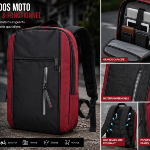 Sac à Dos Moto Urbain Étanche – Noir & Rouge