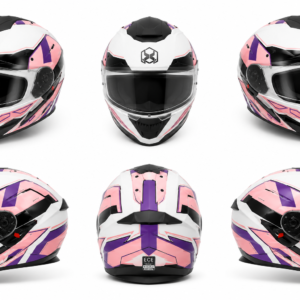 Casque Intégral Moto Blanc/Rose/Violet – Double Visière – Homologué ECE
