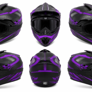 Casque Cross Noir/Violet Mat – Visière Solaire – Style Off-Road