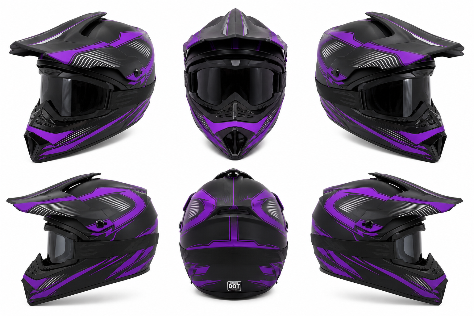 Casque Cross Noir/Violet Mat – Visière Solaire – Style Off-Road