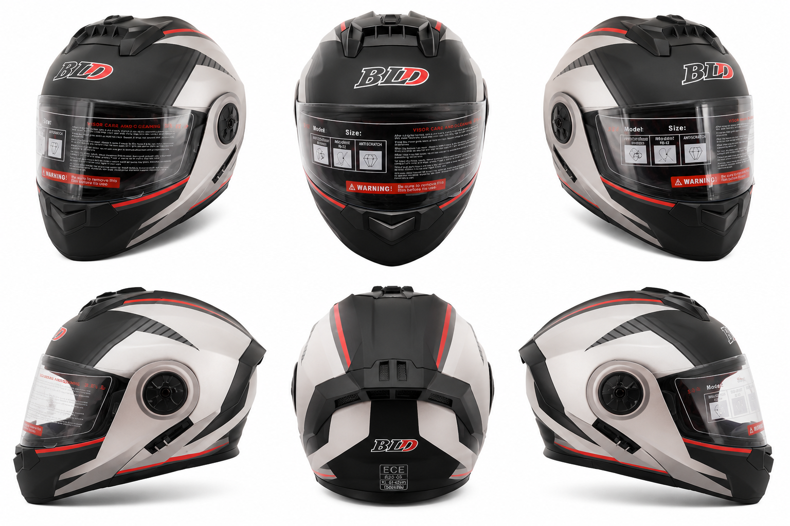 Casque Intégral BLD Noir/Gris/Rouge – Double Visière – Design Sportif
